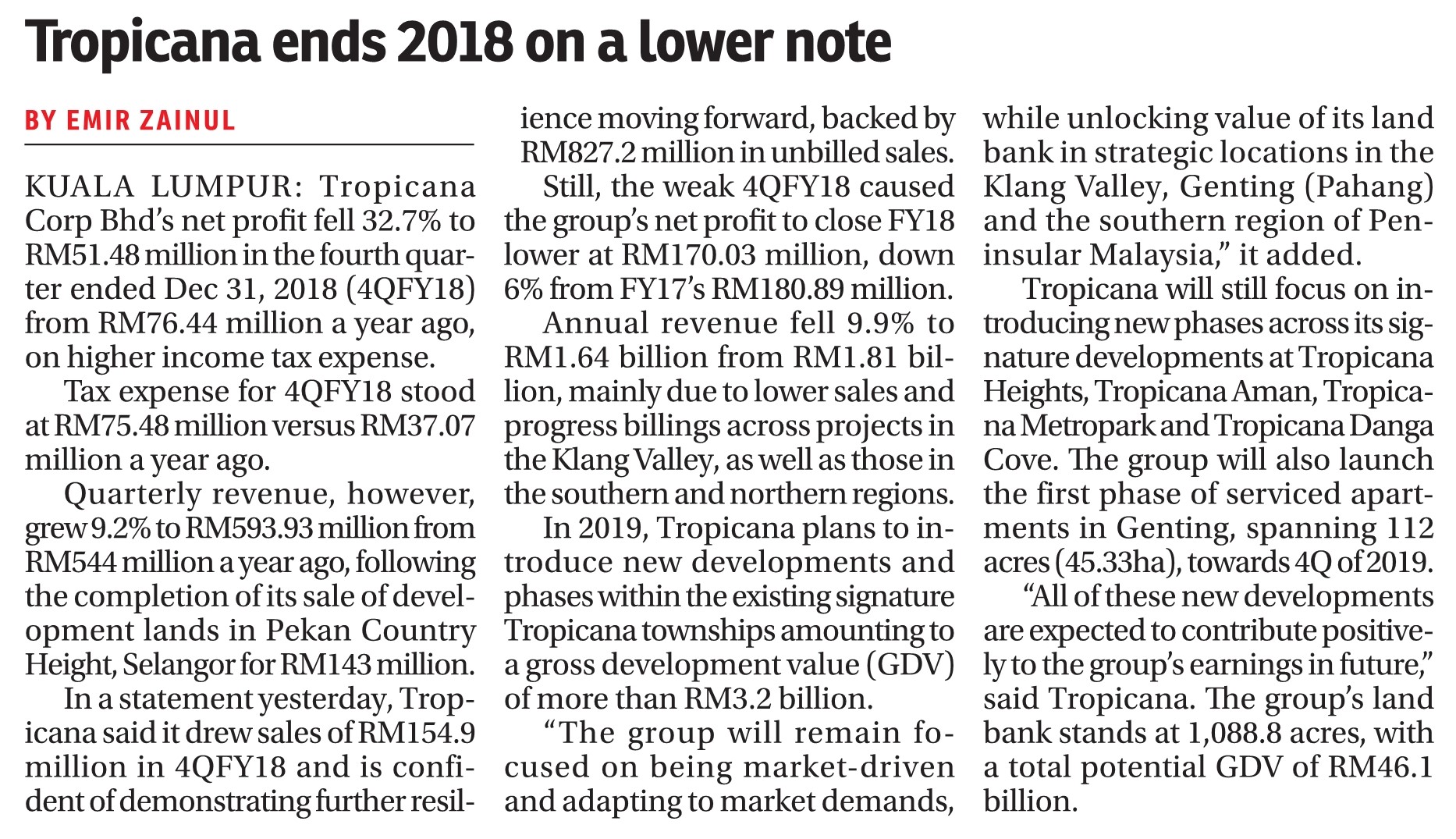 Tropicana 4Q net profit