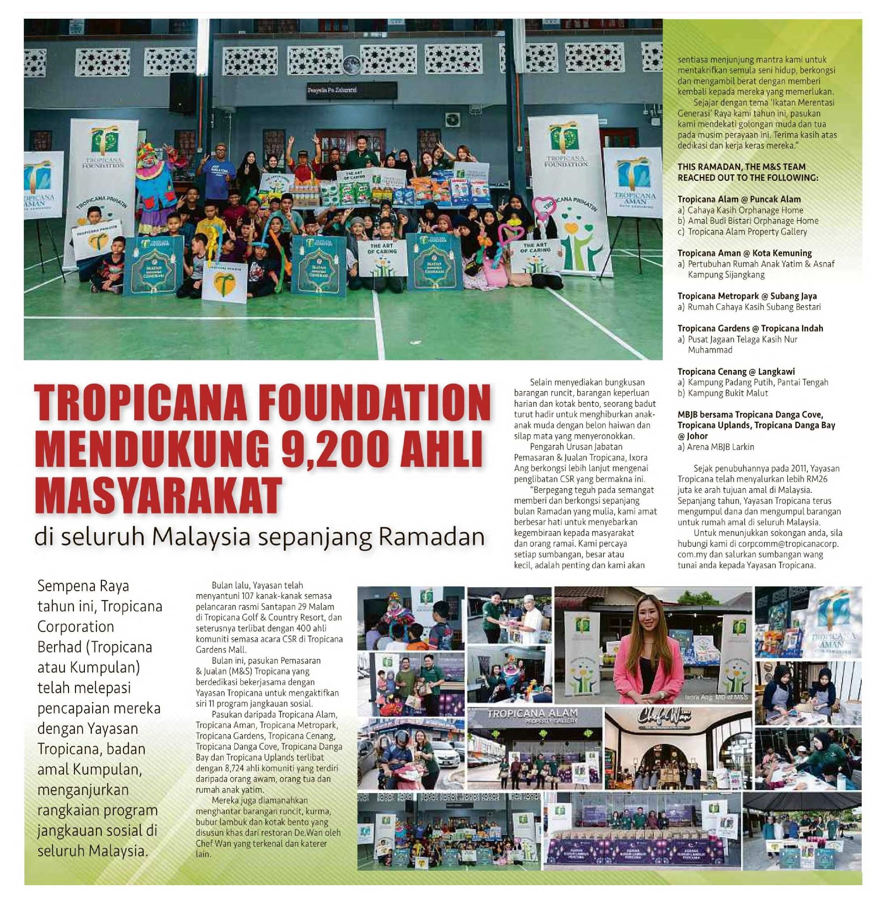 2024-04-28 Berita Harian - TROPICANA FOUNDATIDN MENDUKUNG 9,200 AHU MASYARAKAT di seluruh MaLaysia sepanjang Ramadan