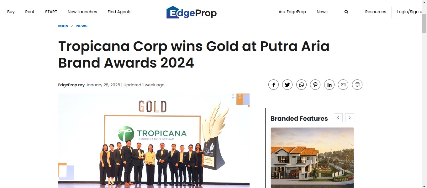 28-01-2025 EdgeProp Online - Tropicana Corp wins Gold at Putra Aria Brand Awards 2024