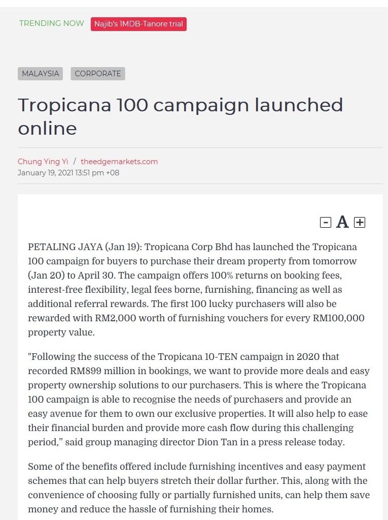 Tropicana 100 Campaign Launched Online