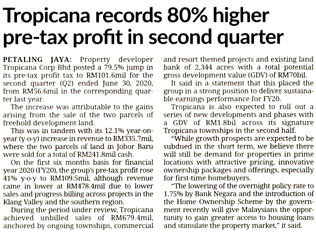 Tropicana records 80% higher pre-tax profit in second quarter