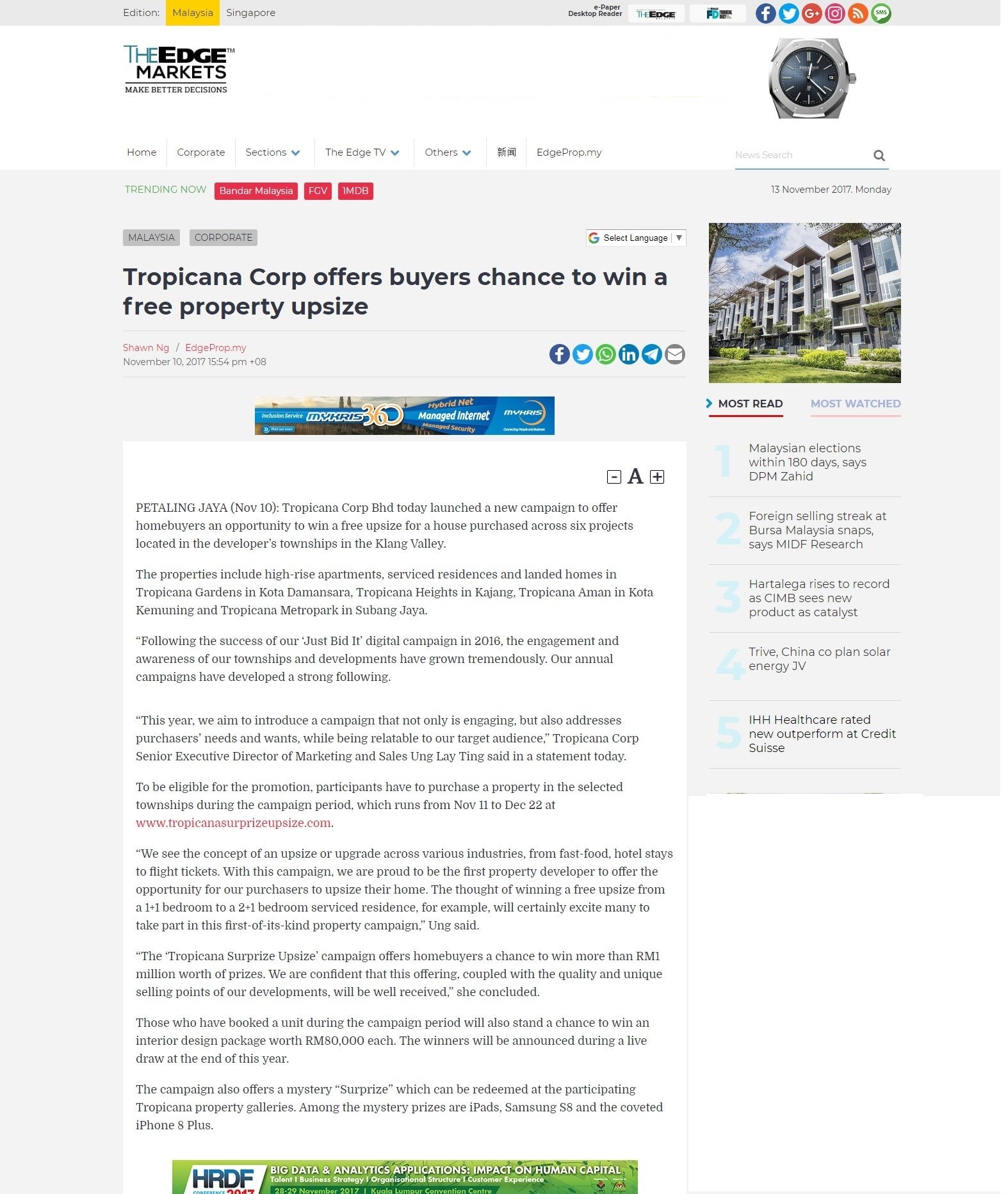 Tropicana Corp offers buyers chance to win a free property upsize