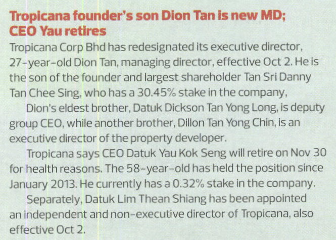 Tropicana founder`s son Dion Tan is new MD