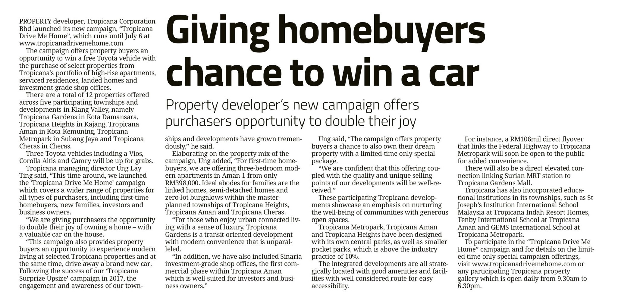 Giving homebuyers chance to win a car