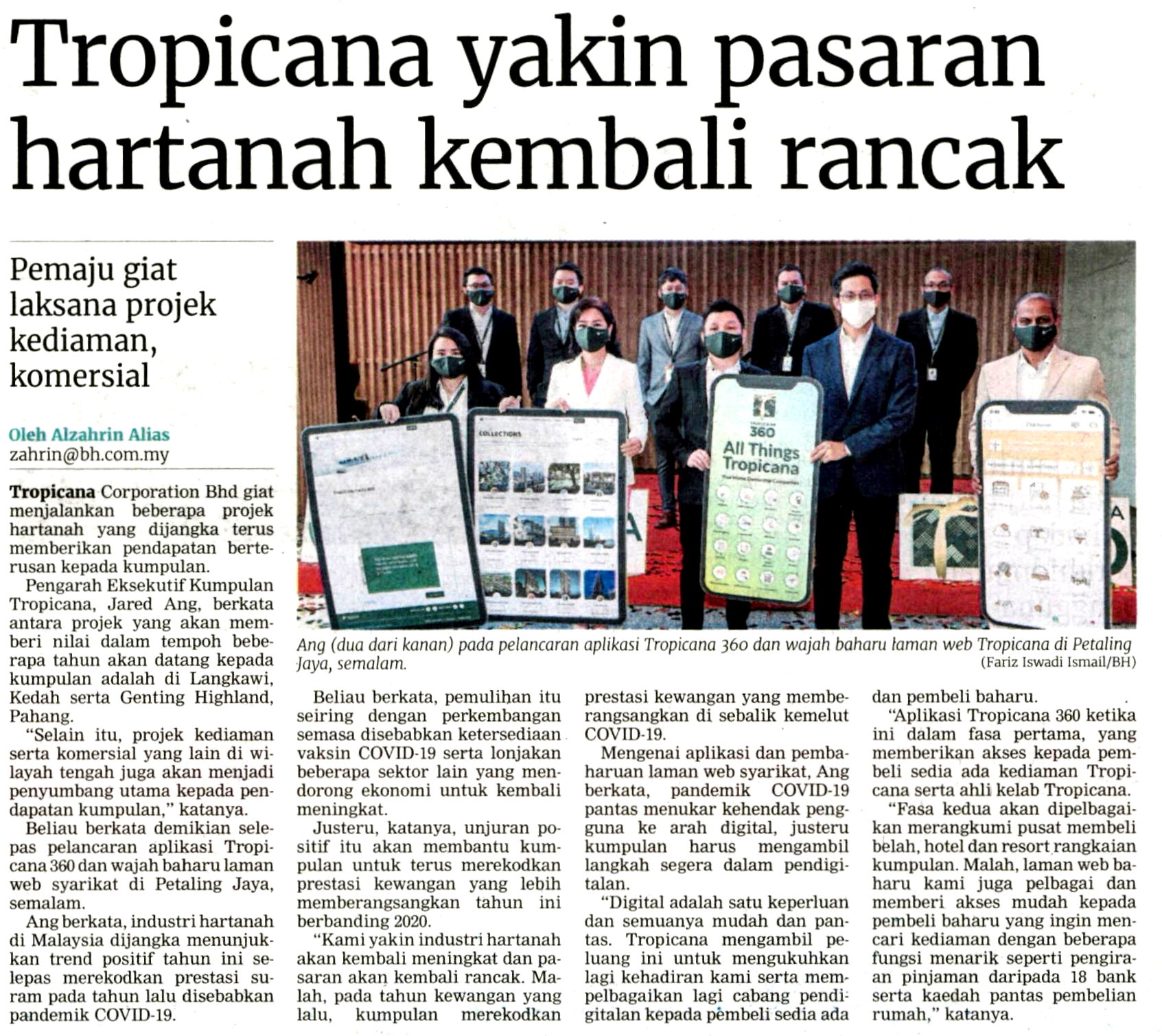 2021-04-22 Berita Harian - Tropicana Yakin Pasaran Hartanah Kembali Rancak