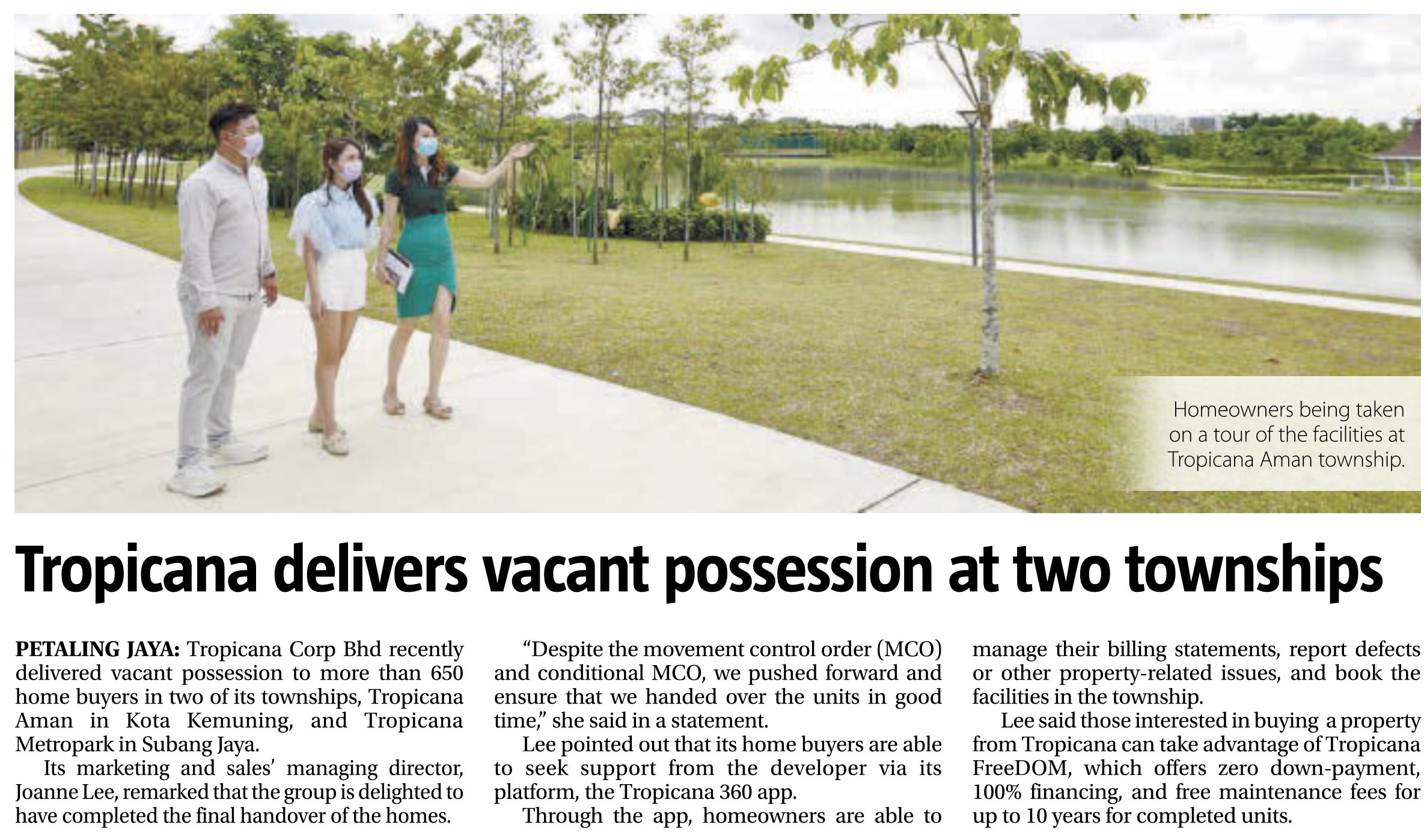 2021-06-18 The Sun - Tropicana Delivers Vacant Possession At Two Townships