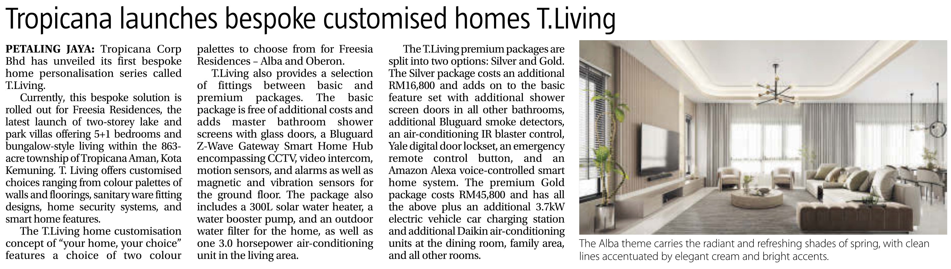 2021-07-09 The Sun - Tropicana Launches Bespoke Customised Homes T. Living