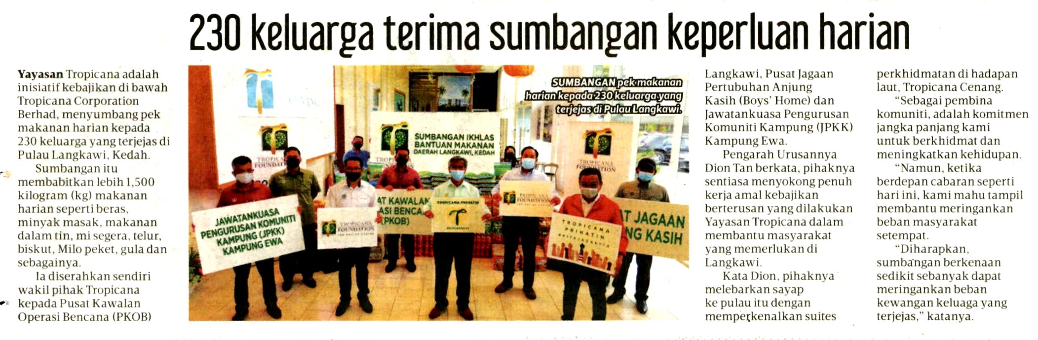 2021-11-01 Harian Metro - 230 Keluarga Terima Sumbangan Keperluan Harian