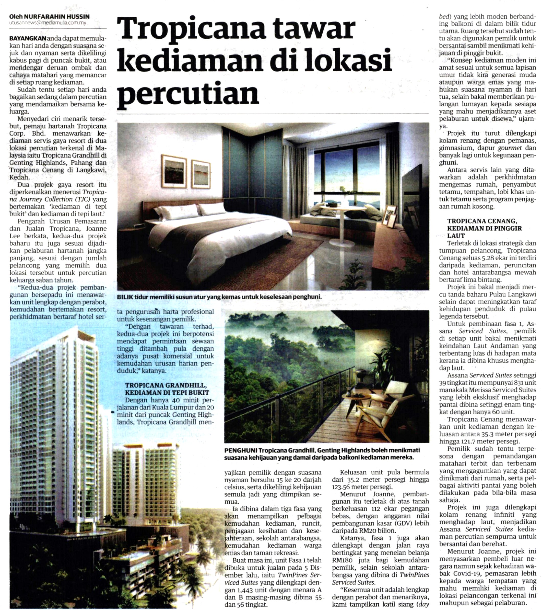 2021-12-27 Utusan Malaysia - Tropicana Tawar Kediaman di Lokasi Percutian