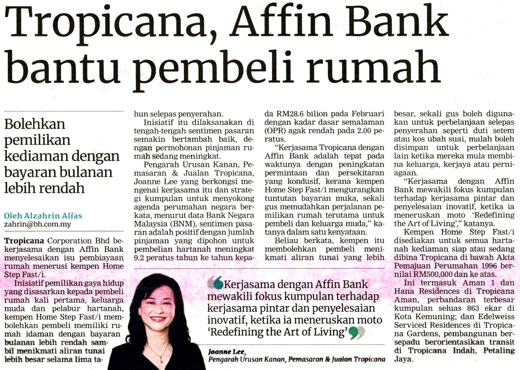 2022-06-30 Berita Harian - Tropicana, Affin Bank Bantu Pembeli Rumah