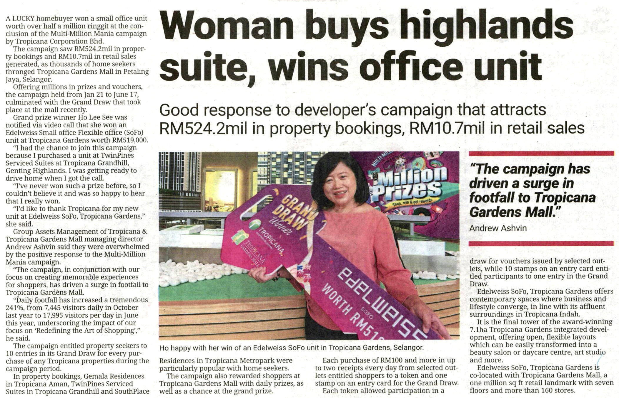 2022-07-15 The Star - Woman Buys Highlands Suite, Wins Office Unit