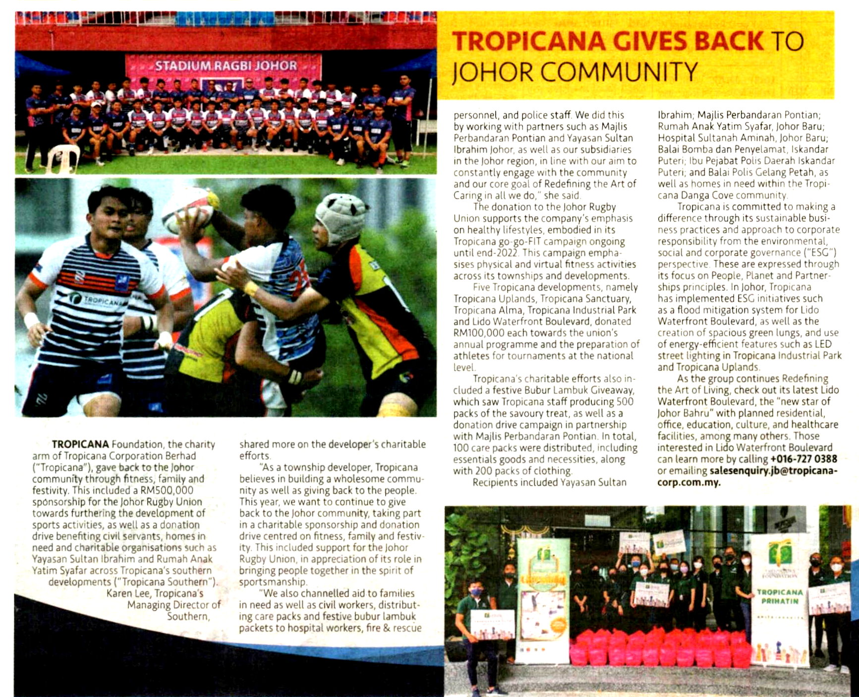 2022-08-10 New Straits Times - Tropicana Gives Back to Johor Community