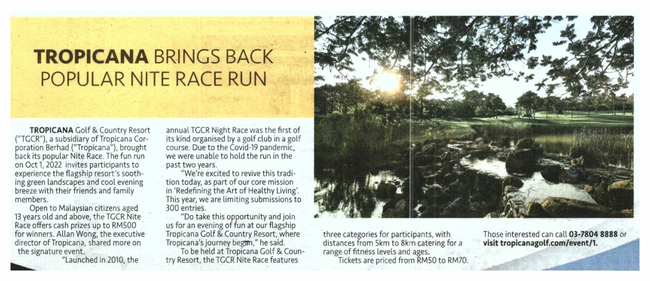 2022-09-12 New Straits Times - Tropicana Brings Back Popular Nite Race Run