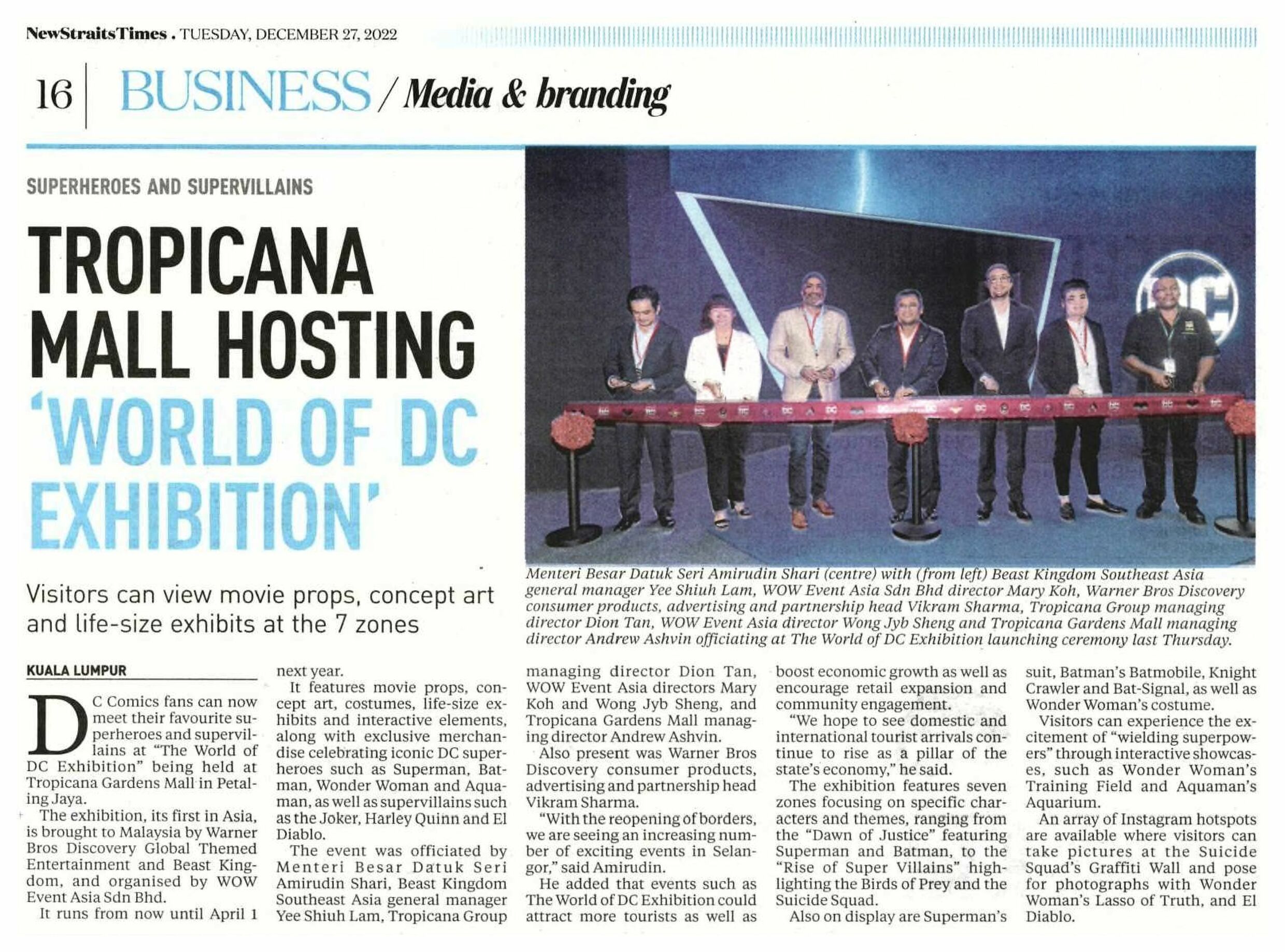 2022-12-27 New Straits Times - Tropicana Gardens Mall Hosting ‘WORLD OF DC EXHIBITION"