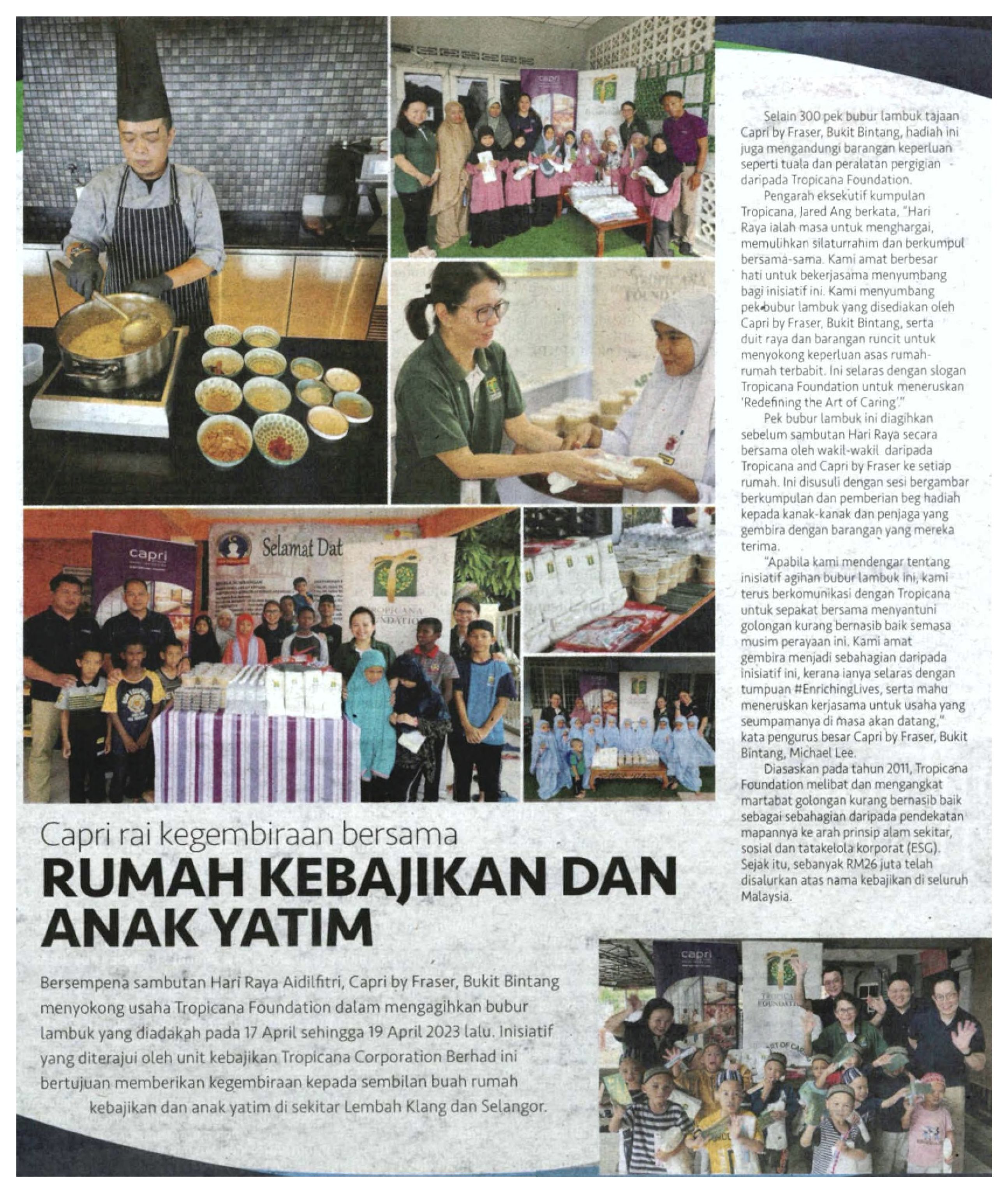 2023-05-16 Berita Harian - Capri rai kegembiraan bersama RUMAH KEBAJIKAN DAN ANAK YATIM