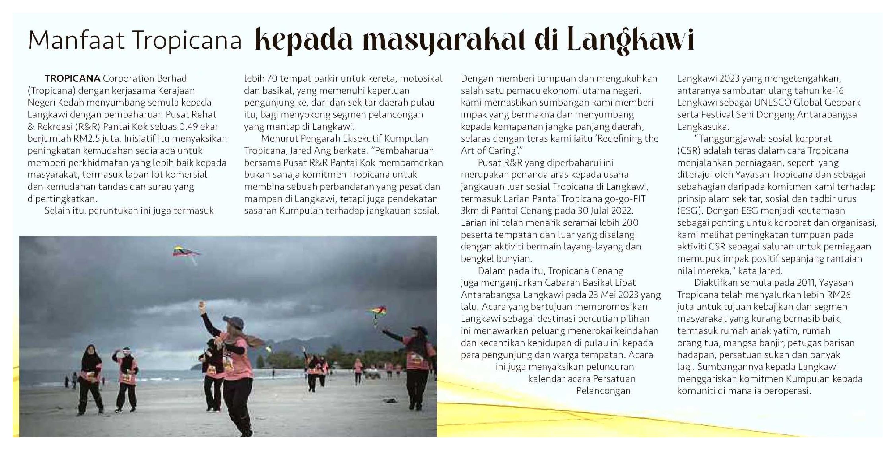 2023-10-07 Berita Harian - Manfaat Tropicana kepada masyarakat di Langkawi