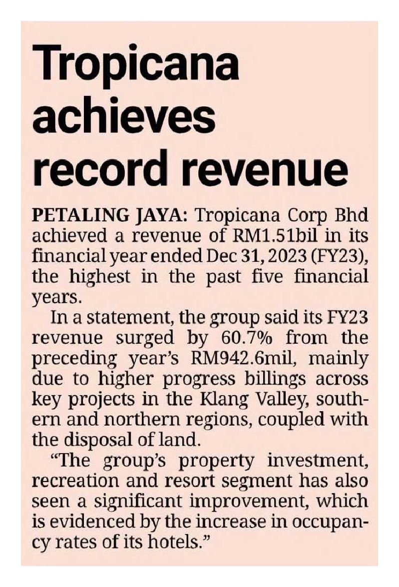 2024-02-28 The Star - Tropicana achieves record revenue