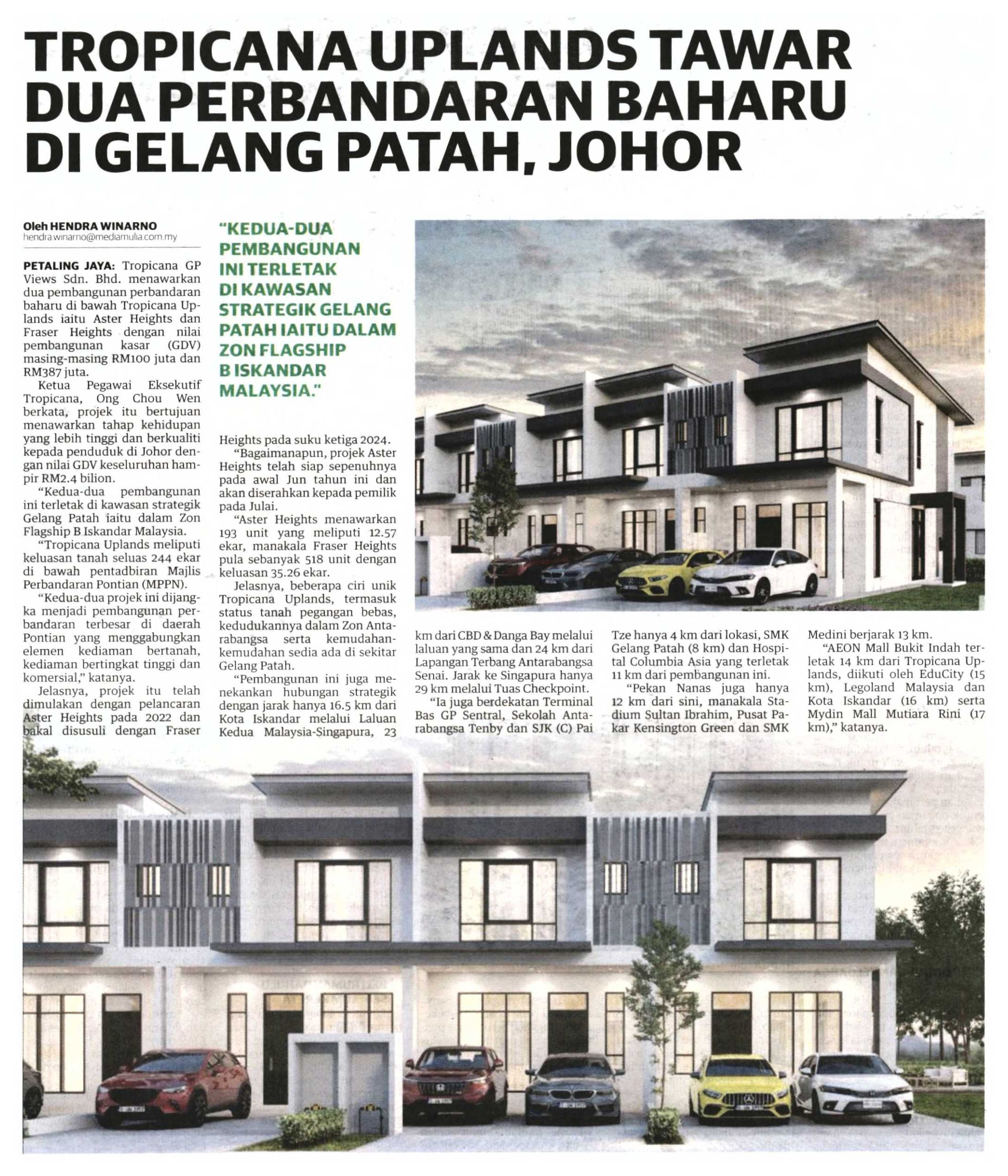 2024-07-01 Utusan Malaysia - Tropicana Uplands Tawar Dua Perbandaran Baharu Di Gelang Patah, Johor