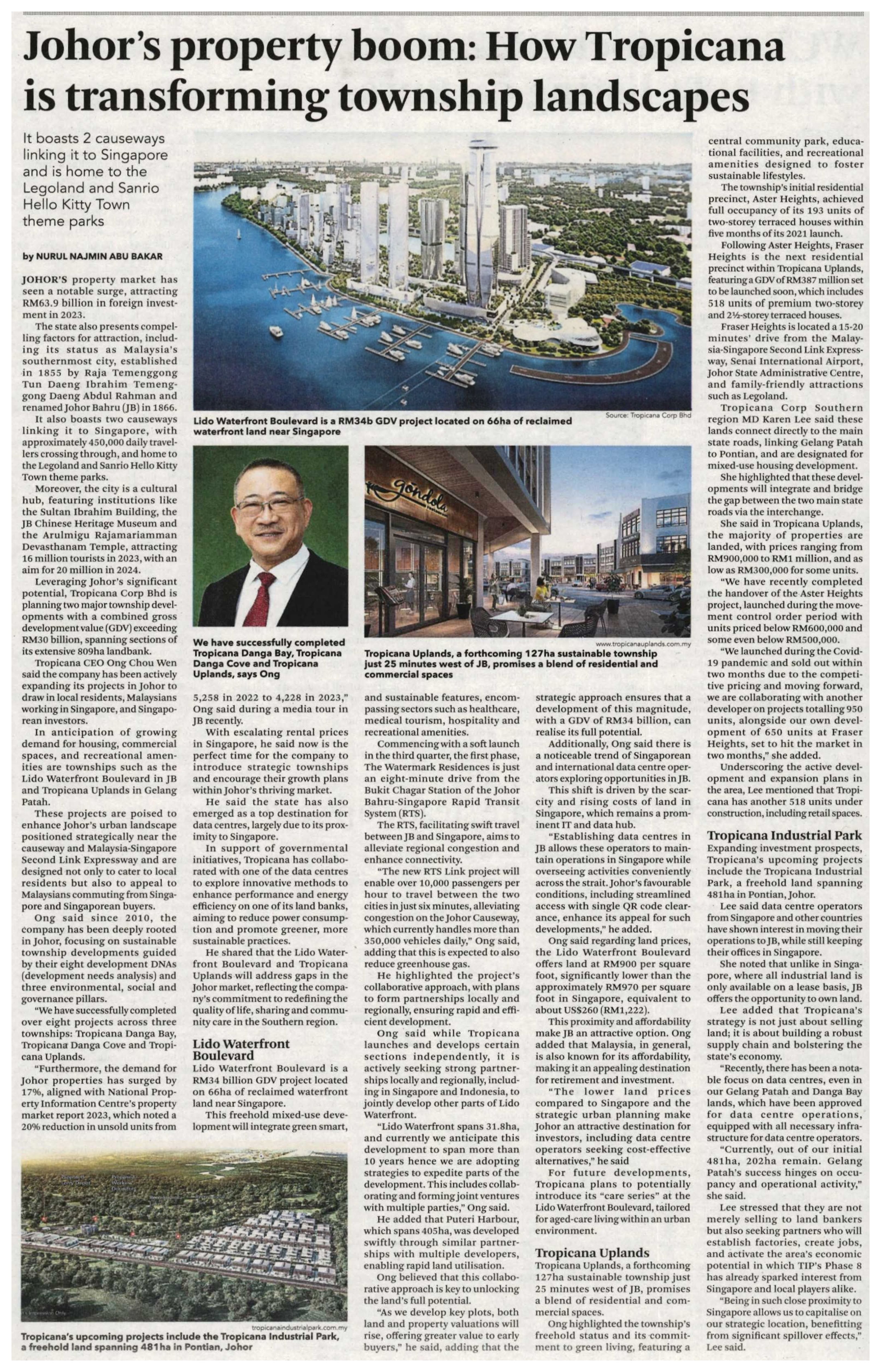 2024-07-08 The Malaysian Reserve - Johor’s property boom: How Tropicana is transforming township landscapes