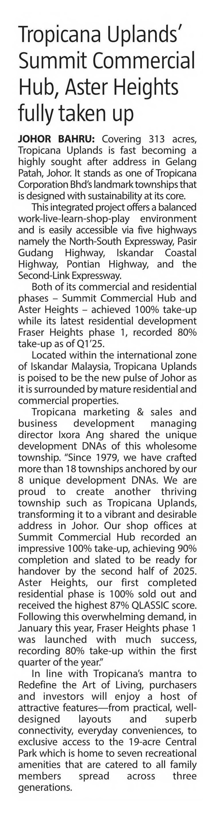 2025-05-29 The Sun - Tropicana Uplands' Summit Commercial Hub, Aster Heights fully taken up