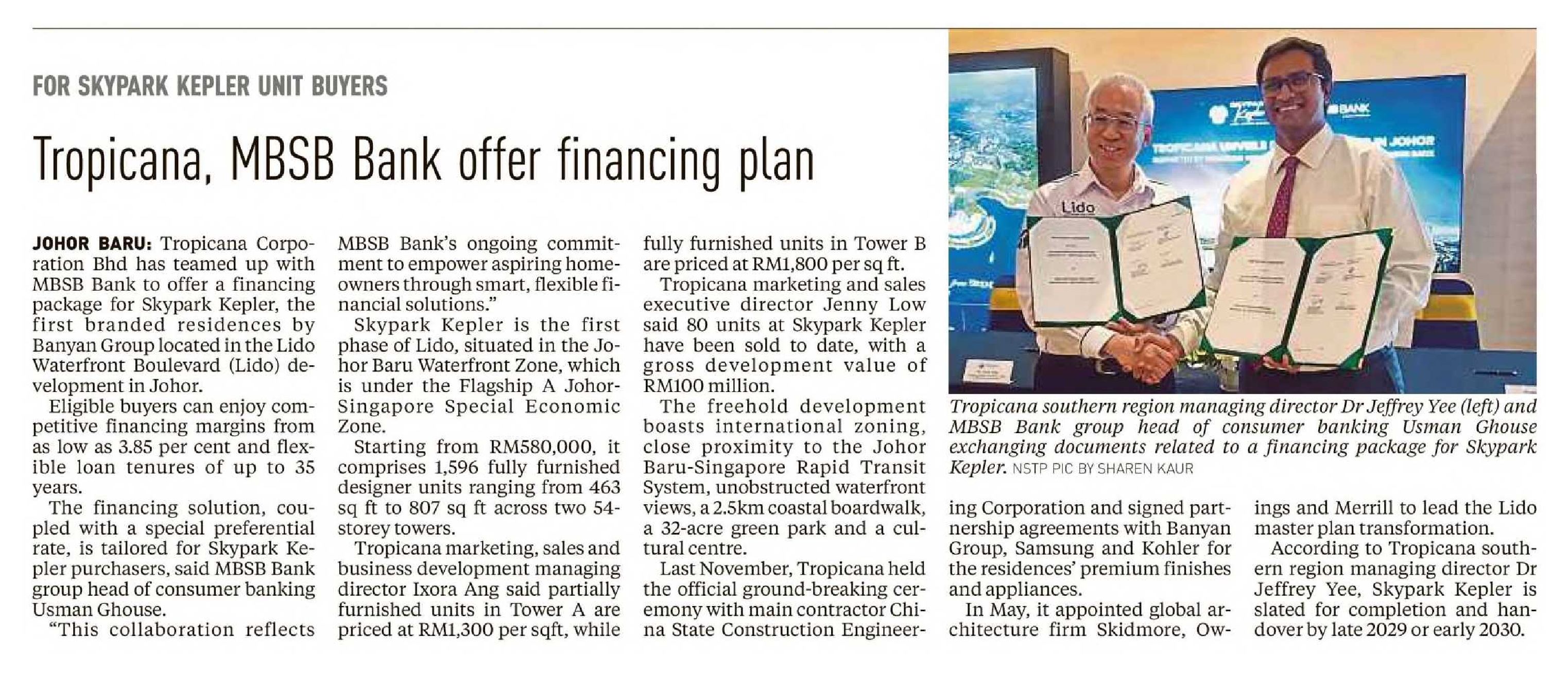 2025-07-03 New Straits Times - Tropicana, MBSB Bank offer financing plan