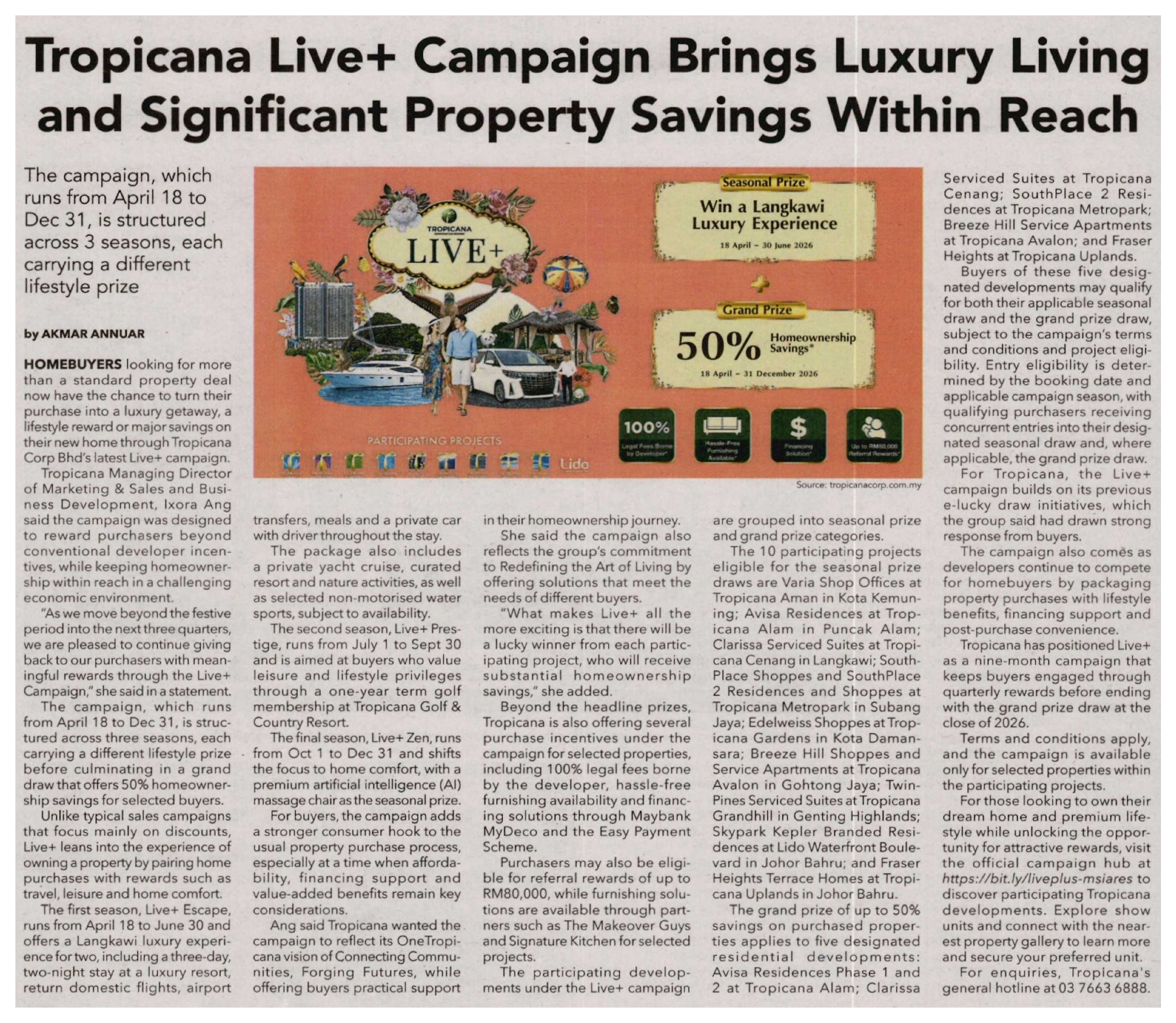 2026-06-08 The Malaysian Reserve - Tropicana Live+ Campaign Brings Luxury Living and Significant Property Savings Within Reach