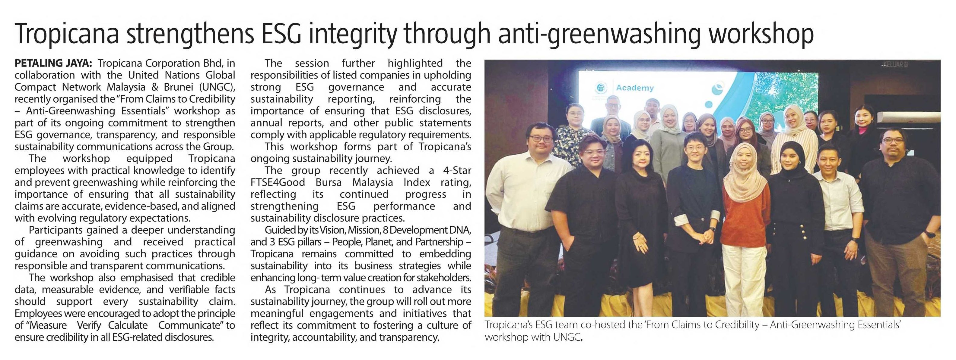 2026-08-05 The Sun - Tropicana strengthens ESG integrity through anti-greenwashing workshop