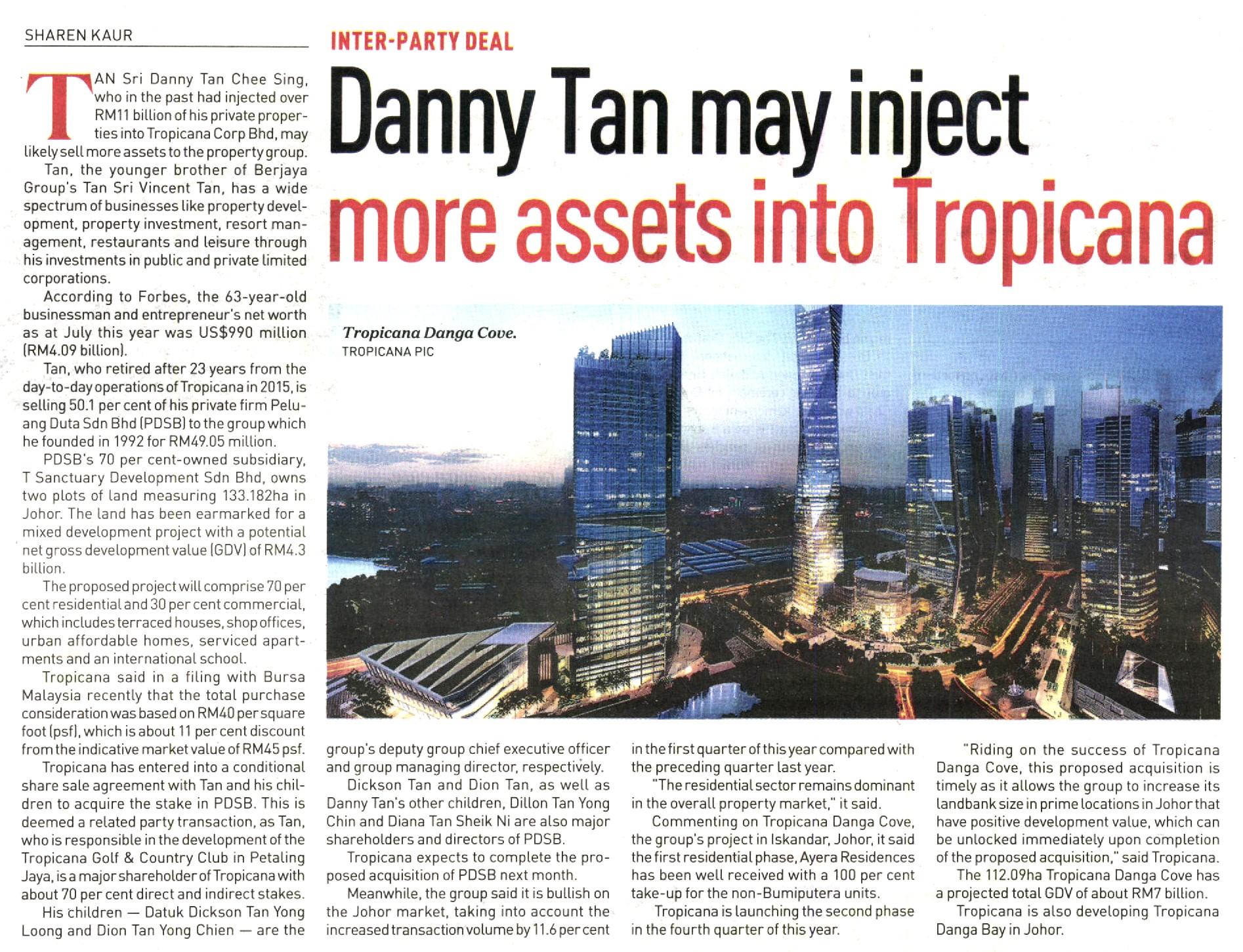 Tan Sri Dato Danny Tan may inject more assets into Tropicana