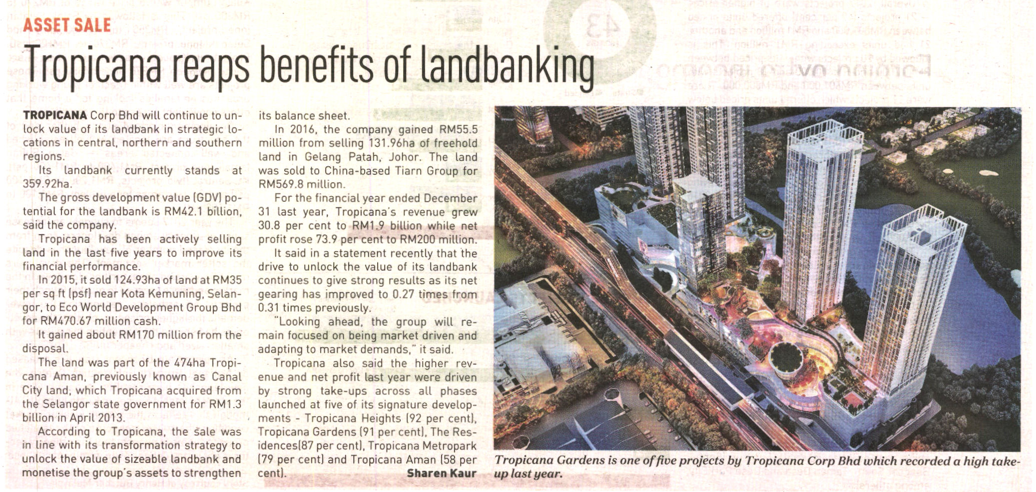 Tropicana reaps benefits of landbanking