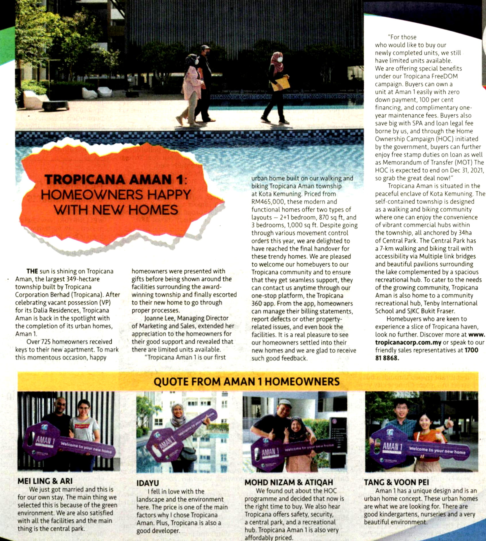 2021-10-22 New Straits Times - Tropicana Aman 1: Homeowners Happy With New Homes