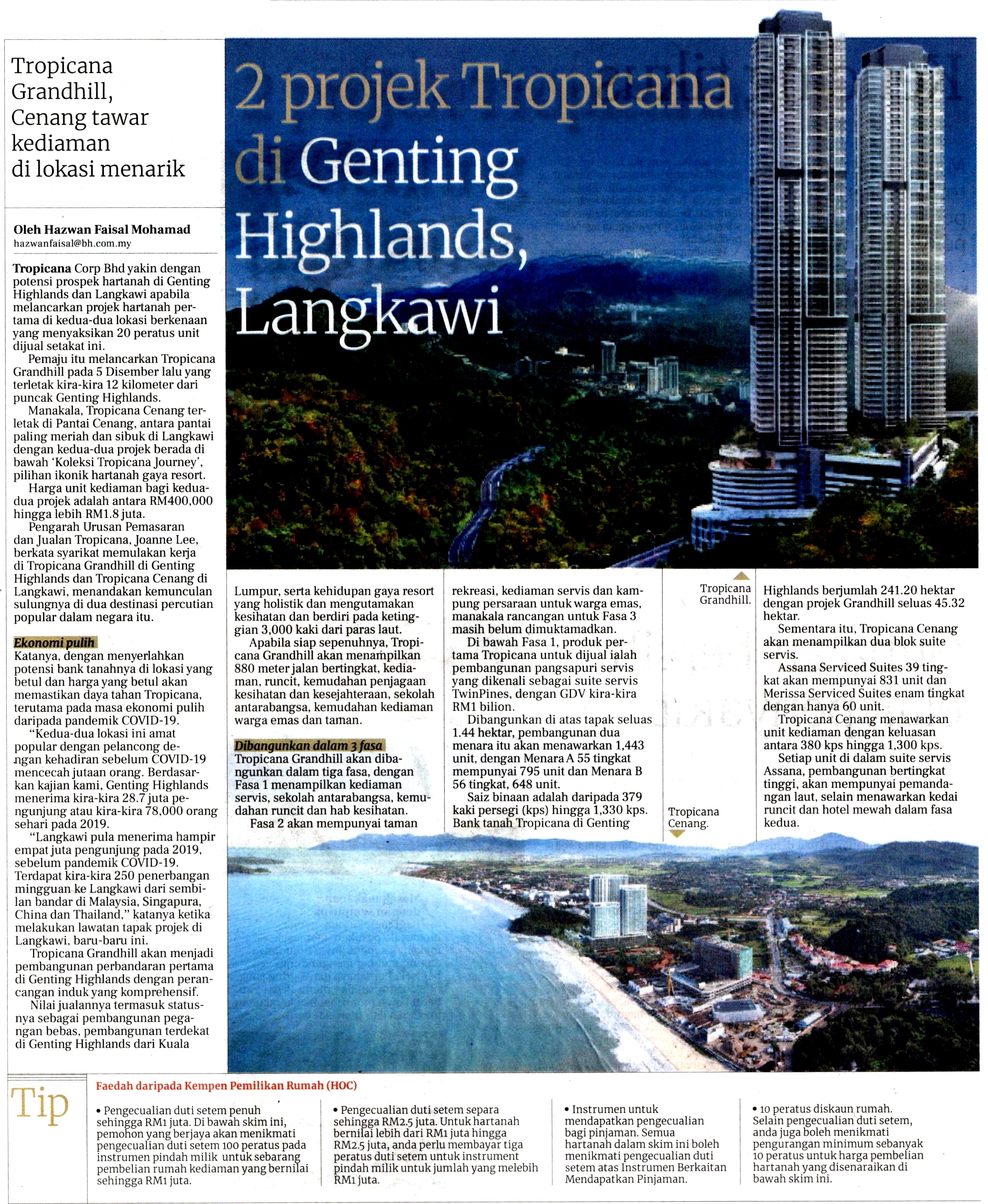 2022-01-01 Berita Harian - 2 Projek Tropicana di Genting Highlands dan Langkawi