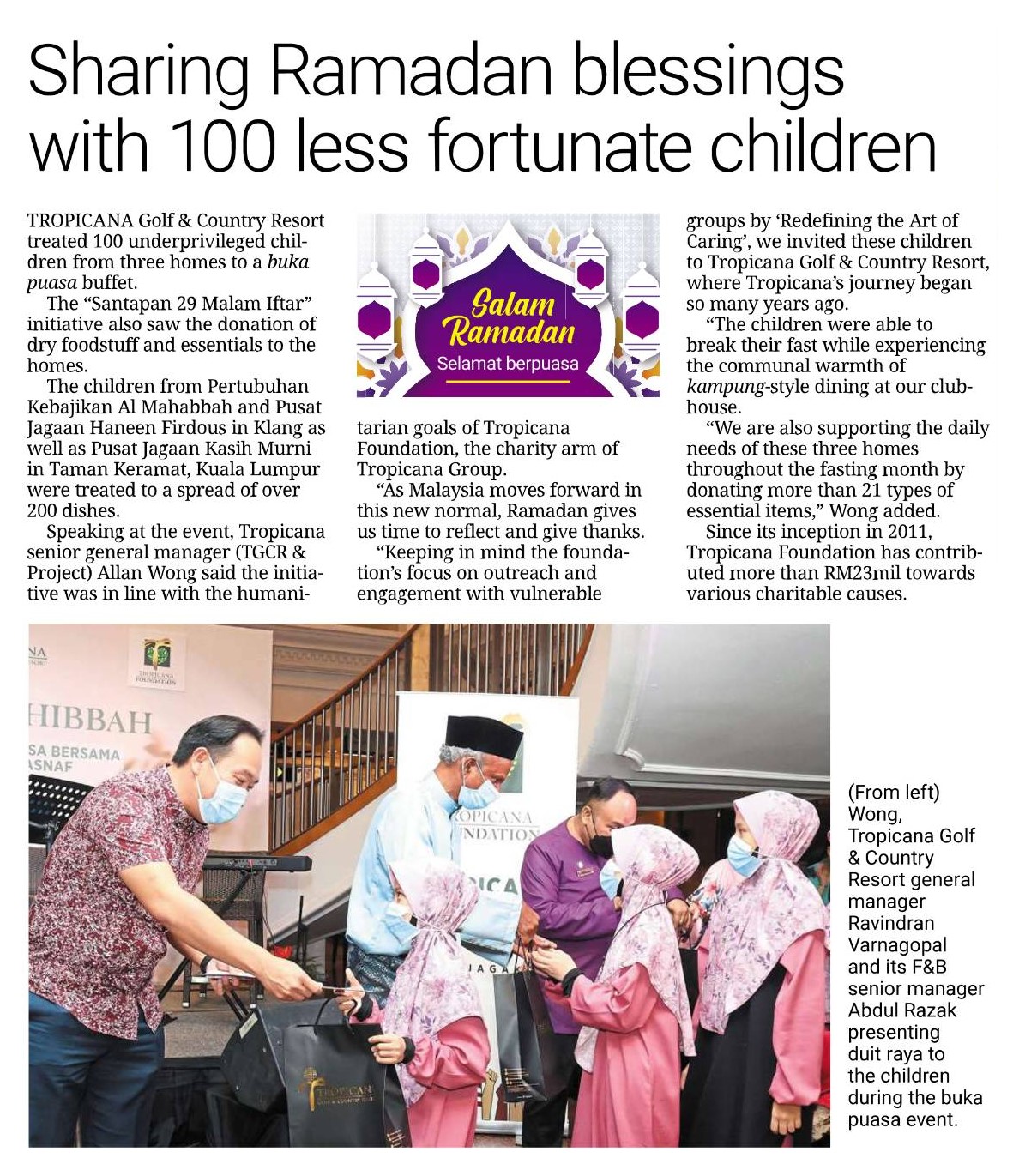 2022-04-20 The Star - Sharing Ramadan Blessings with 100 Less Fortunate Children