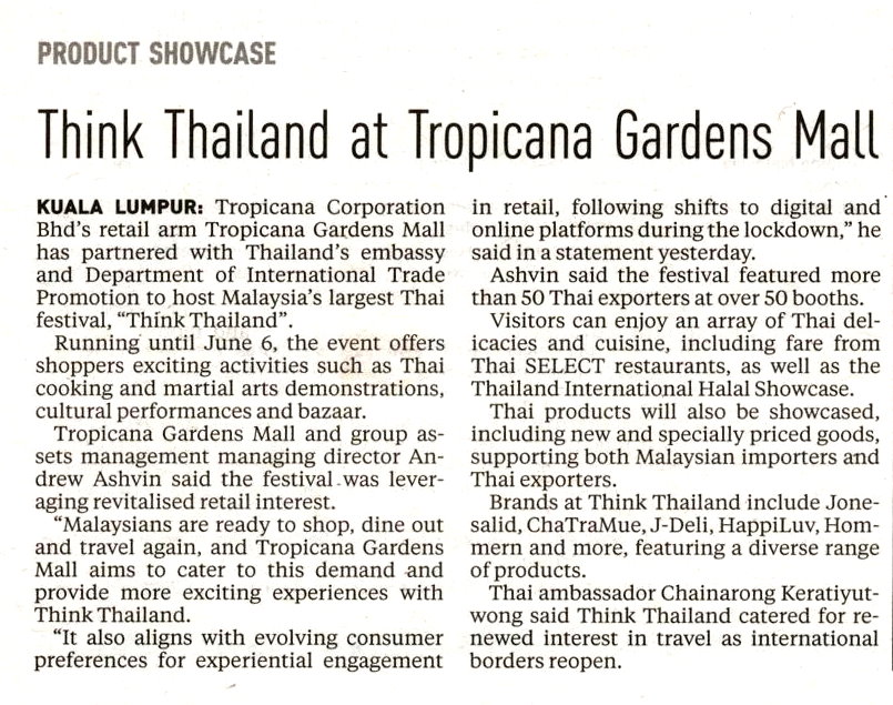 2022-05-30 New Straits Times - Think Thailand at Tropicana Gardens Mall