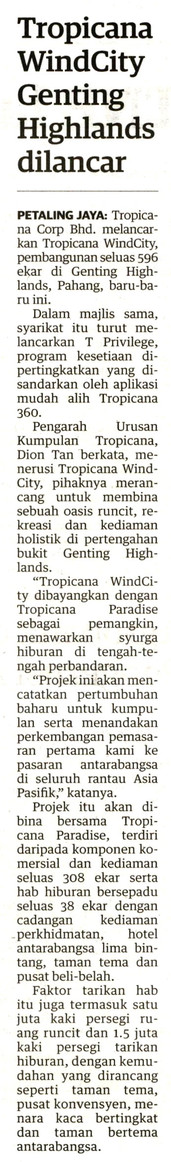 2022-06-21 Utusan Malaysia - Tropicana WindCity Genting Highlands Dilancar