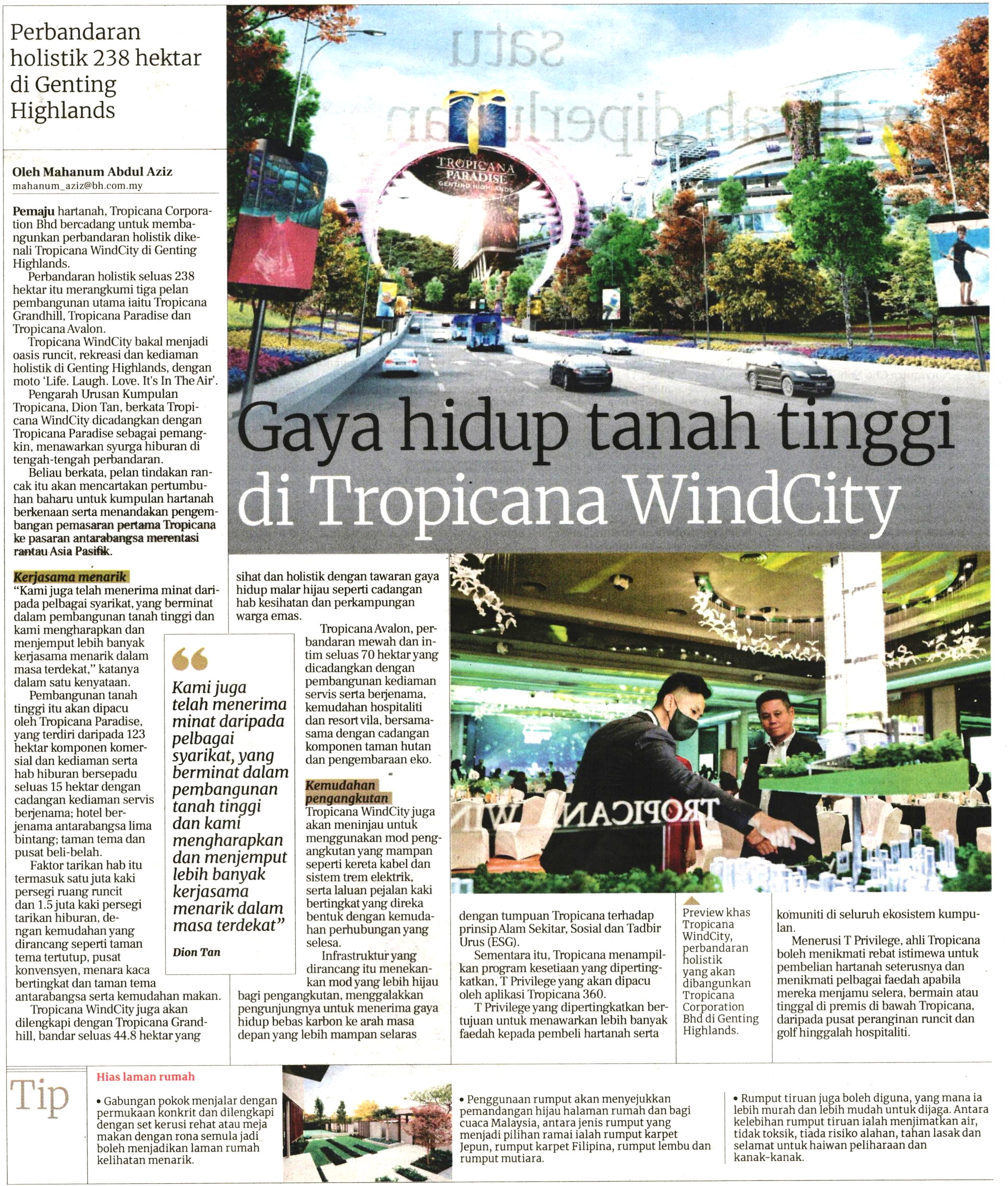 2022-07-02 Berita Harian - Gaya Hidup Tanah Tinggi di Tropicana WindCity