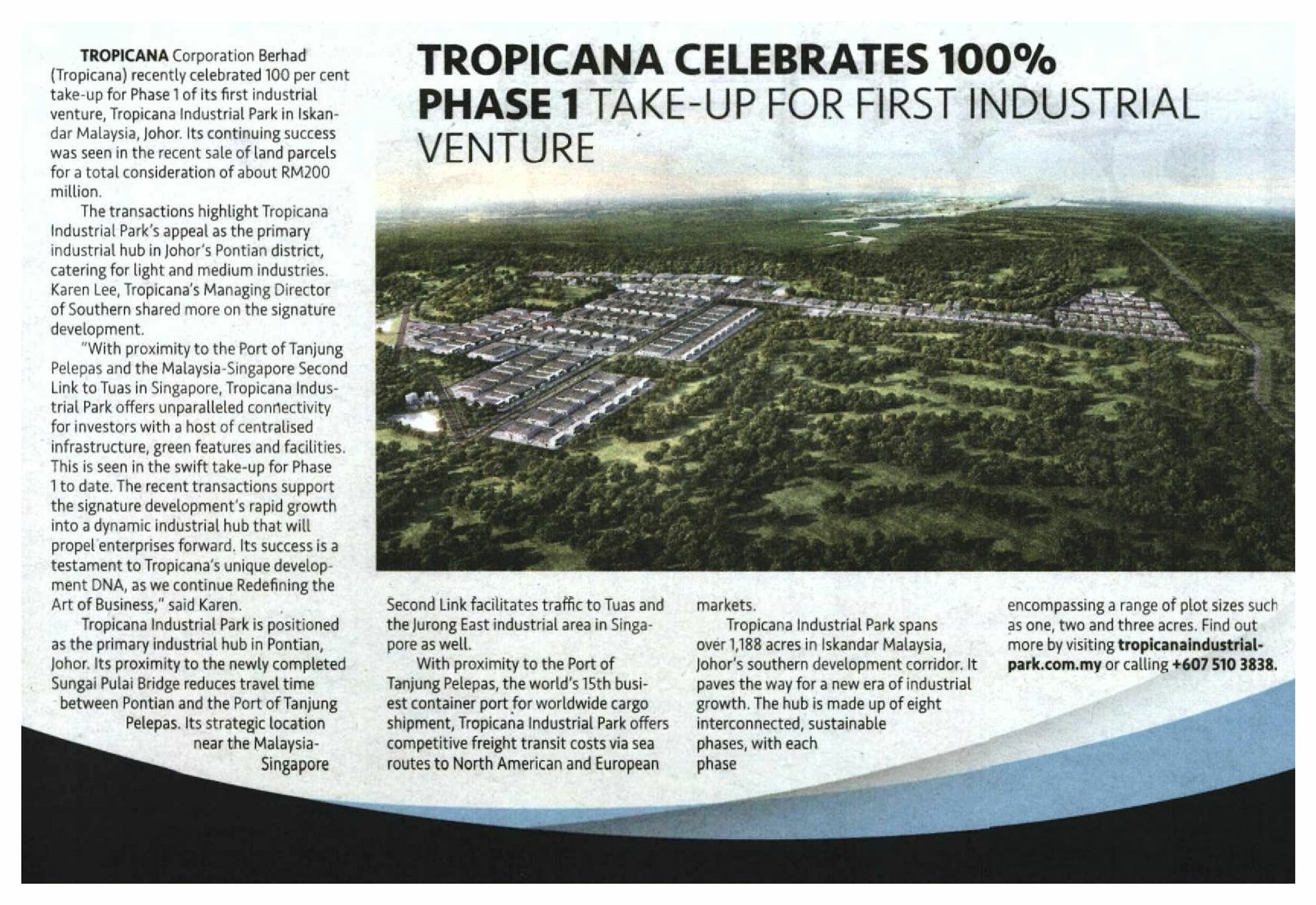 2022-10-29 New Straits Times - Tropicana Celebrates 100% Phase1 Take-up For First Industrial Venture