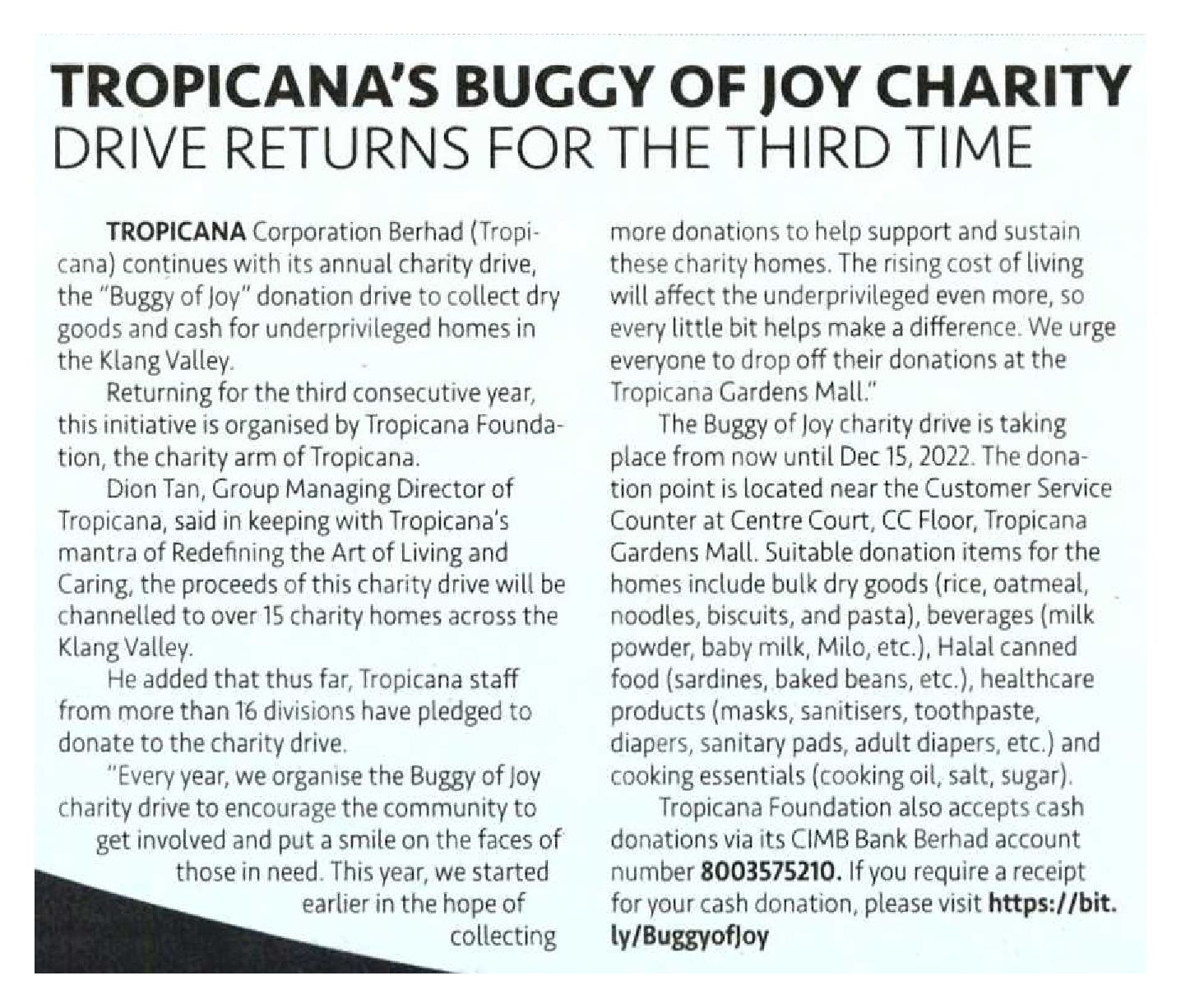 2022-12-1 NST - Tropicana Buggy of Joy Charity Drive Returns for the Third Time