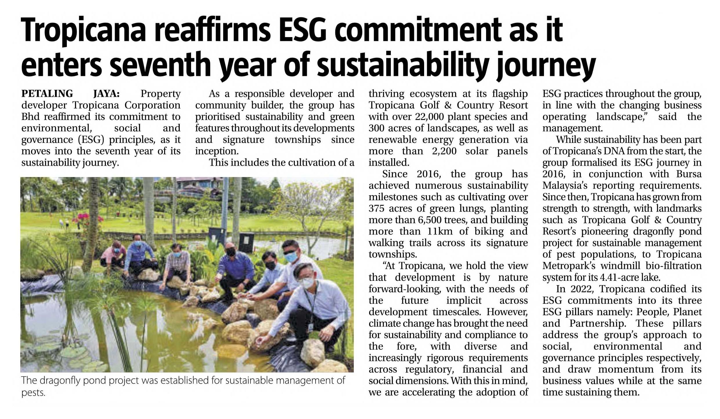 2023-08-17 The Sun - Tropicana reaffirms ESG commitment as it enters seventh year of sustainability journey