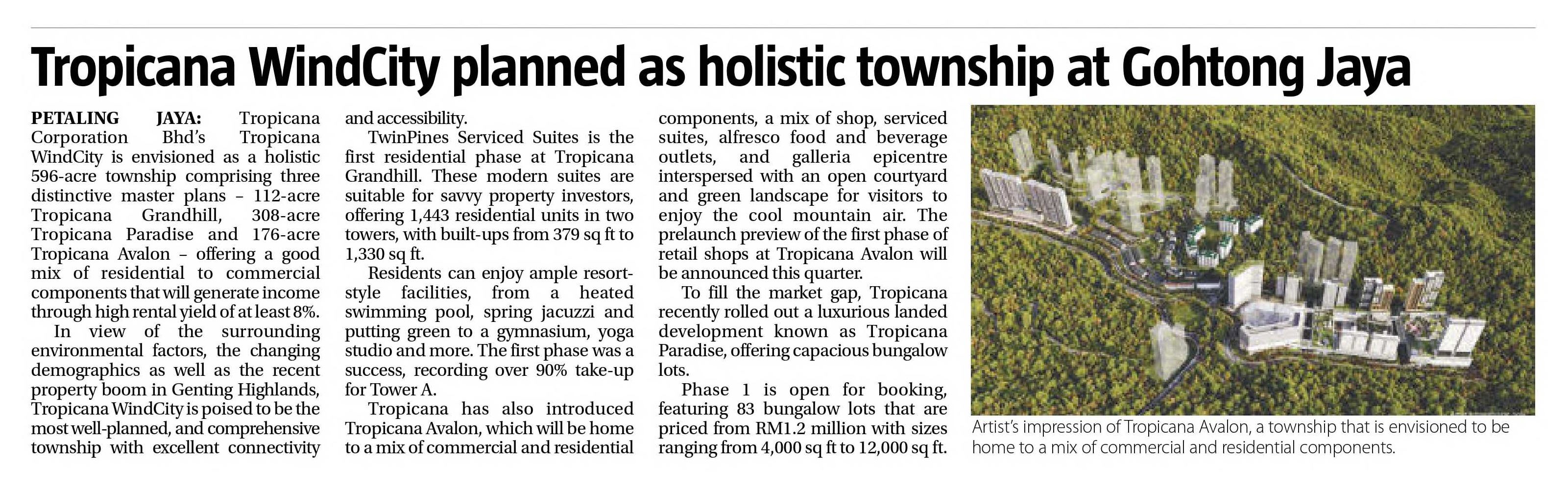 2023-11-02 The Sun - Tropicana WindCity planned as holistic township at Gohtong Jaya