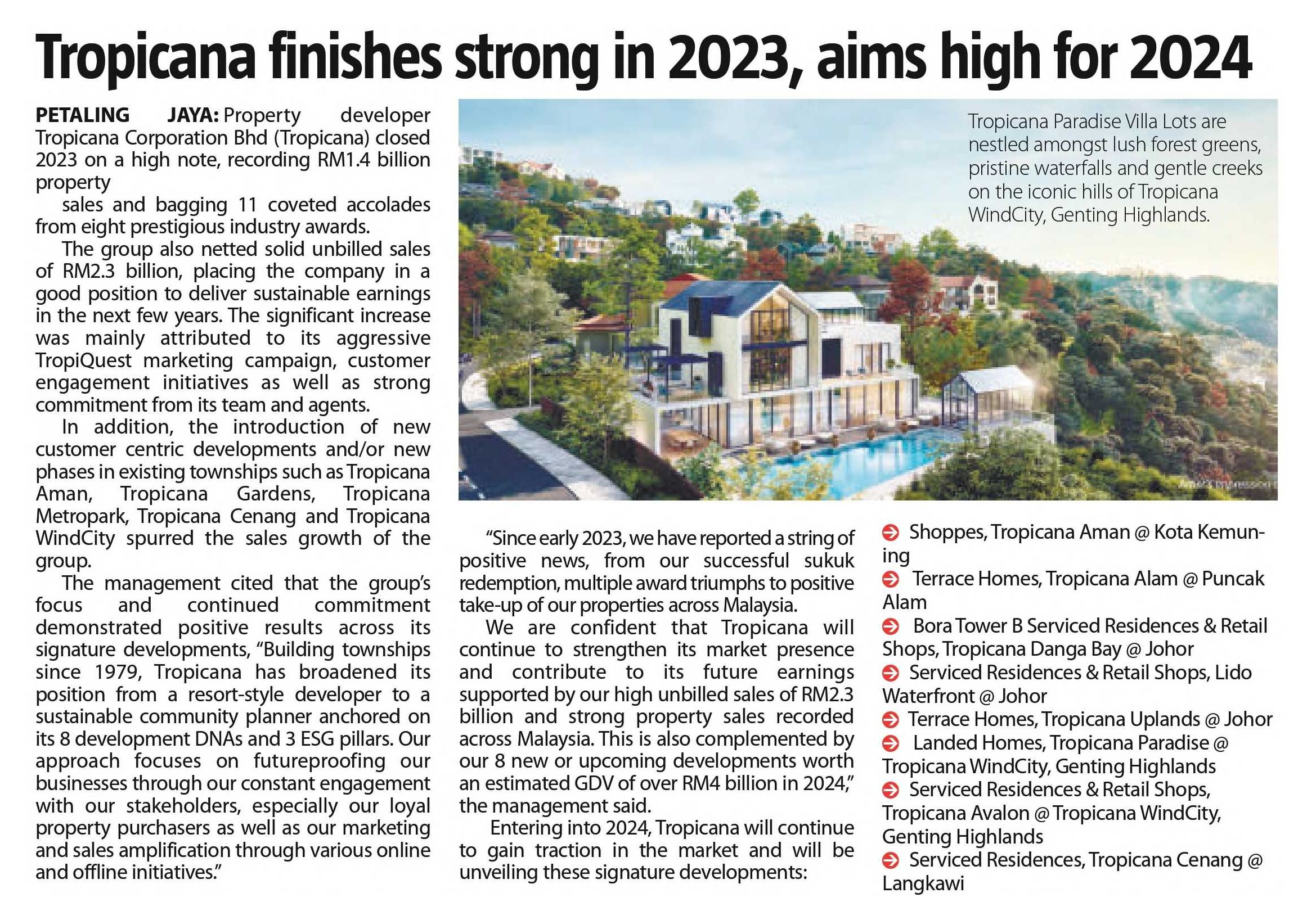 2024-01-11 The Sun - Tropicana finishes strong in 2023, aims high for 2024