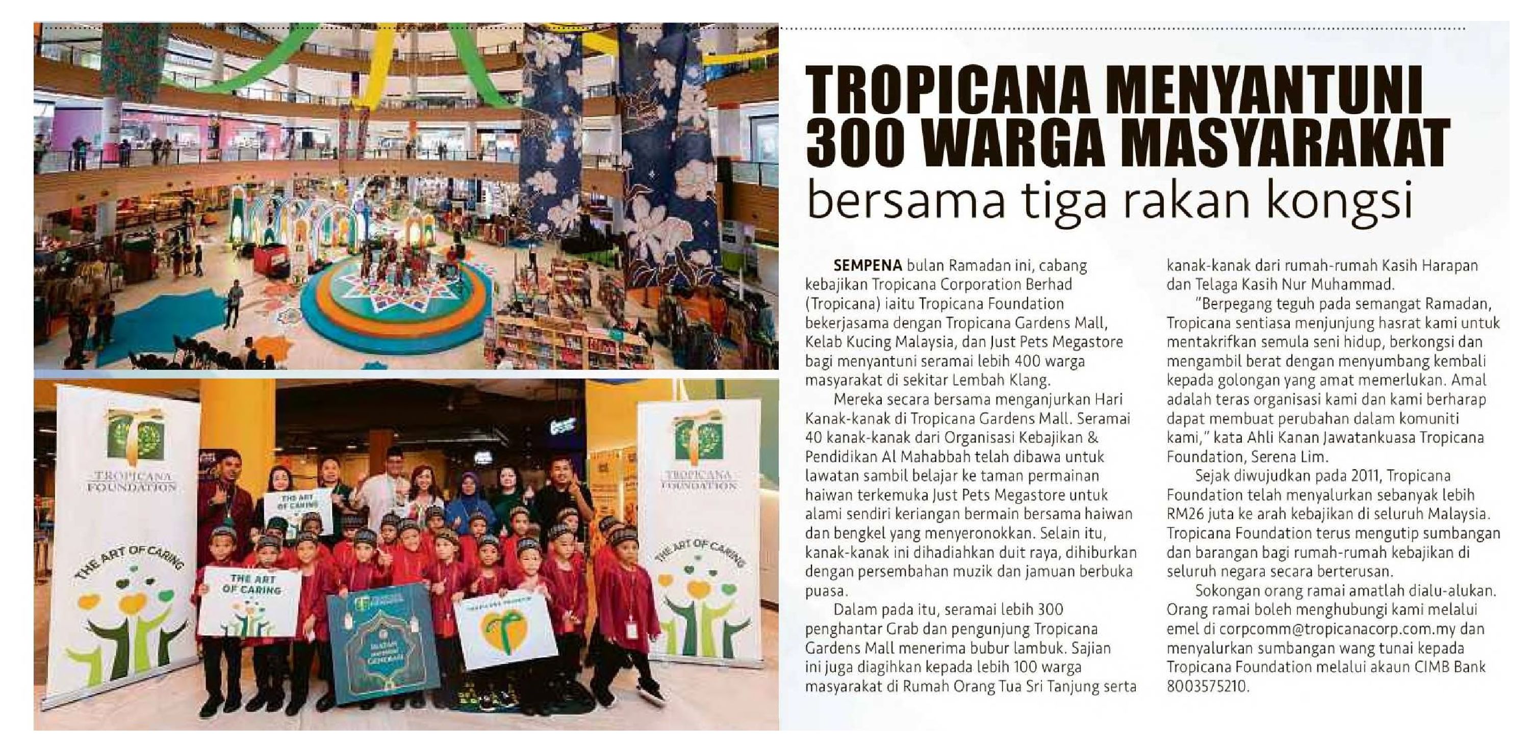 2024-04-22 Harian Metro - TROPICANA MENYANTUNI 300 WARGA MASYARAKAT bersama tiga rakan kongsi