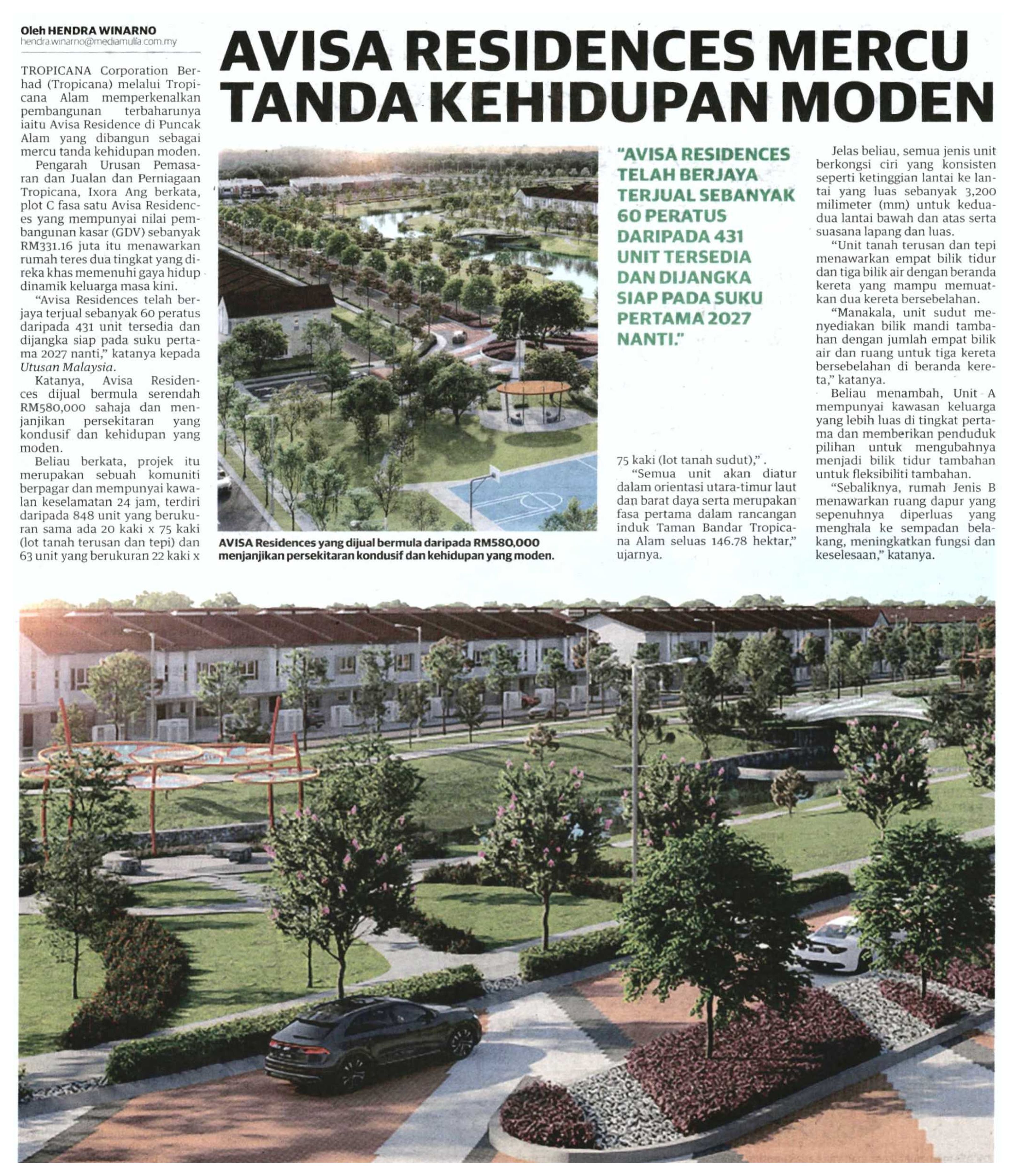 2024-05-13 Utusan Malaysia - Avisa Residences Mercu Tanda Kehidupan Moden