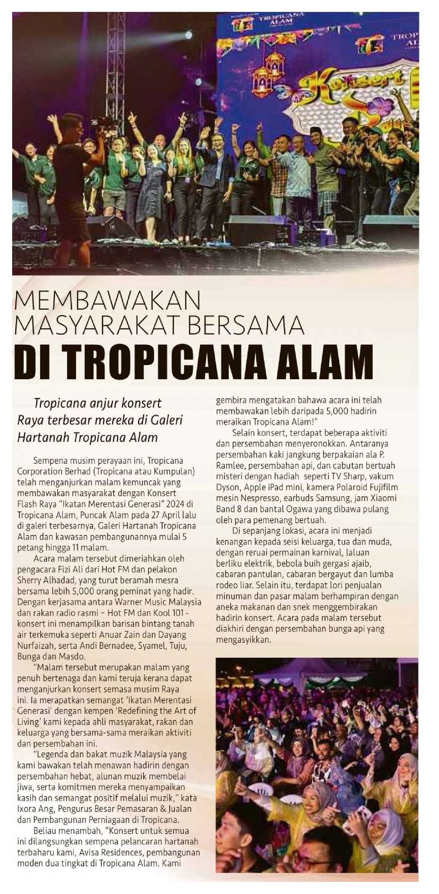 2024-05-14 Harian Metro - Membawakan Masyarakat Bersama Di Tropicana Alam