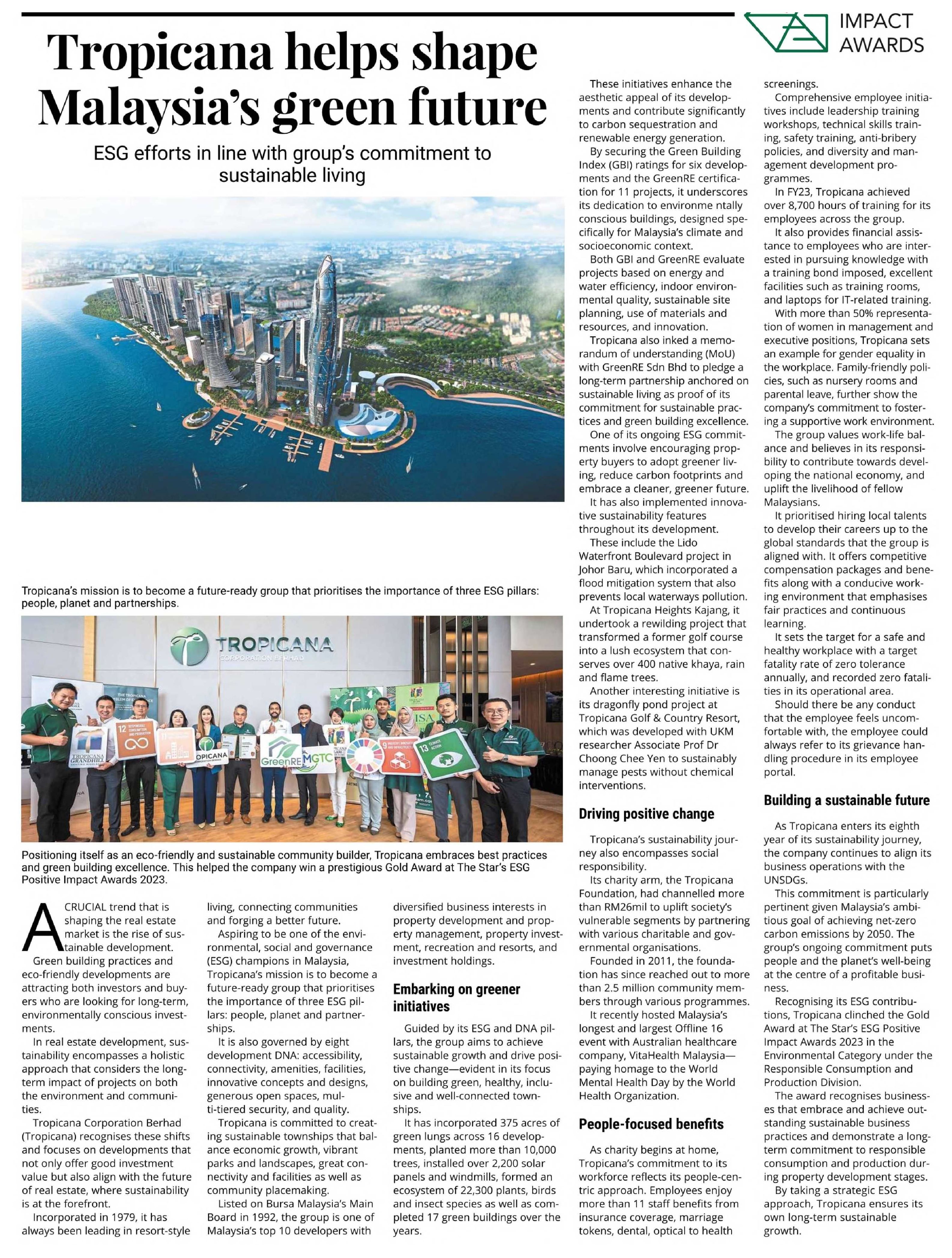 2024-09-27 The Star - Tropicana Helps Shape Malaysia's Green Future