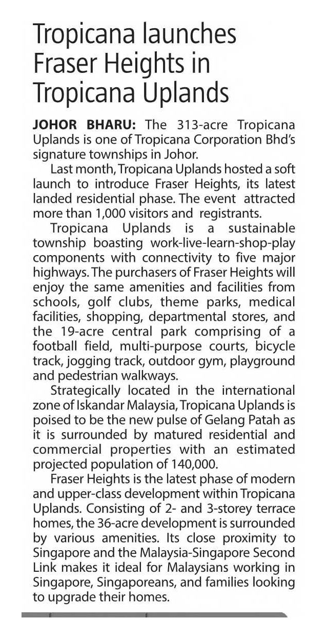 2024-12-19 The Sun - Tropicana launches Fraser Heights in Tropicana Uplands