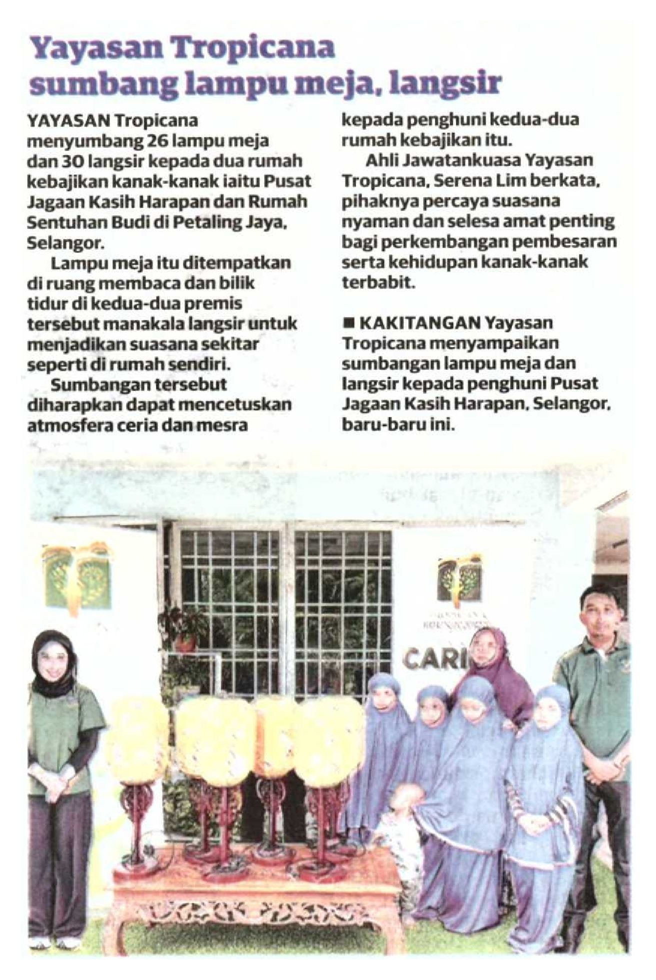 2024-08-05 Utusan Malaysia - Yayasan Tropicana sumbang lampu meja, langsir