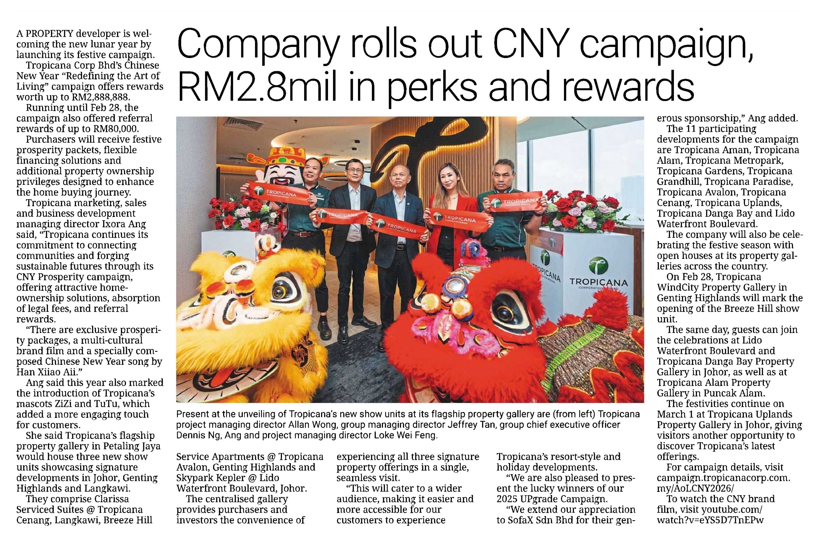 2026-02-10 The Star - Company rolls out CNY campaign RM2.8mil in perks and rewards
